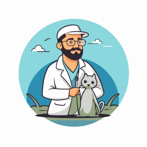 Veterinarian with cat. Vector illustration in a flat style.