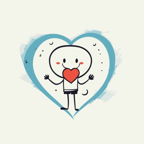 Cute hand drawn cartoon character with heart. Vector illustratio