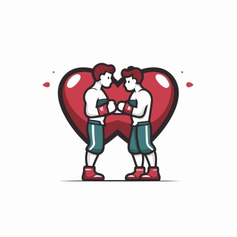 Couple in love with big red heart. flat vector illustration.