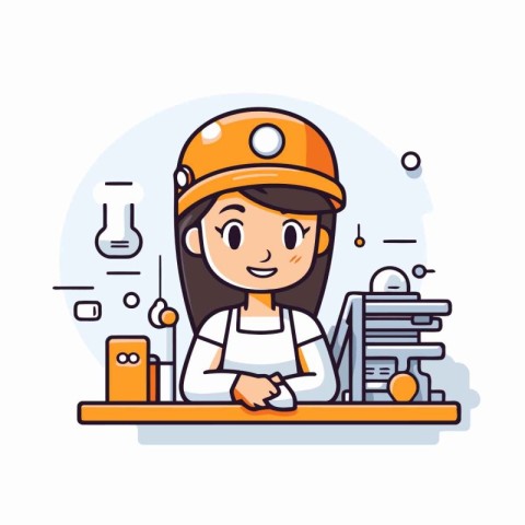 Engineer woman working in the lab. Vector illustration in cartoo