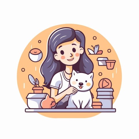 Cute girl with cat. Vector illustration in a flat style.