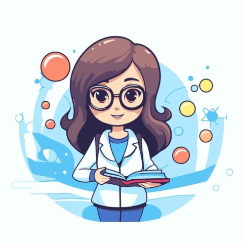 Girl in glasses with a book in her hands. Vector illustration.