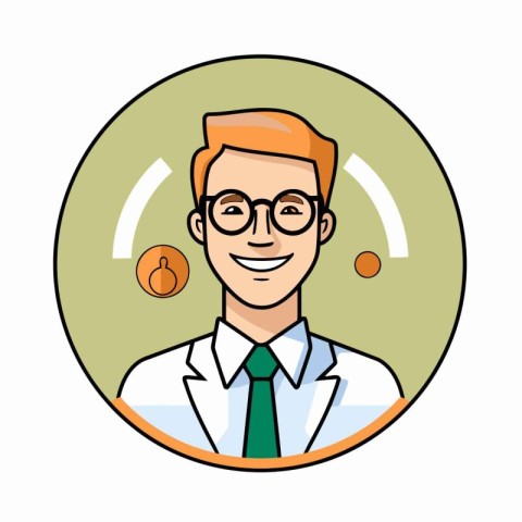 Medical doctor round icon. Flat vector illustration of male doct