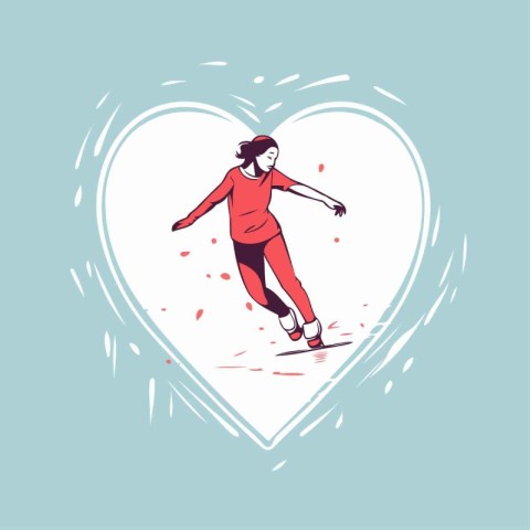 Vector illustration of a woman skating in the shape of a heart.