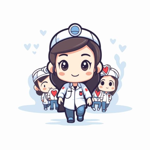 Nurse and medical team. Cartoon character design. Vector illustr