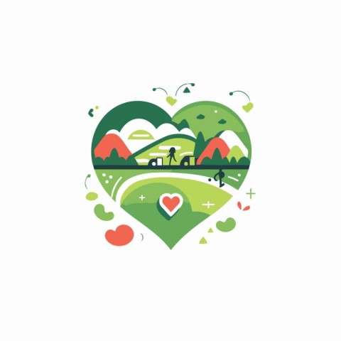 Love farm vector logo design template. Heart and mountain landsc