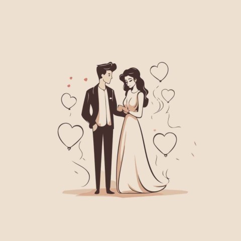 Wedding couple in love. Vector illustration in cartoon style.