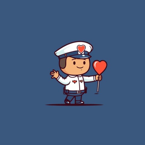 Cute sailor holding a heart. Vector illustration in cartoon styl