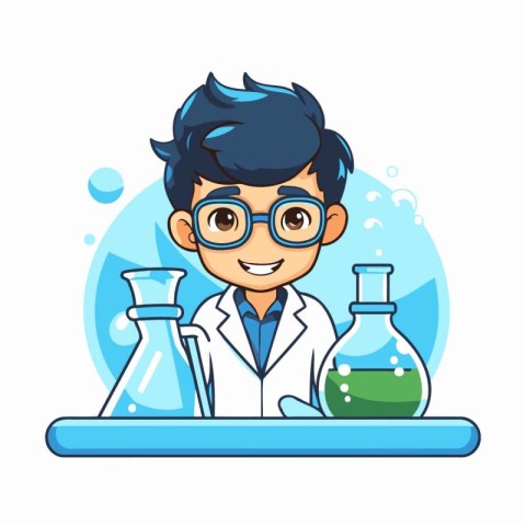 Scientist boy cartoon character. Vector illustration in a flat s