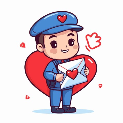 Cute boy with love letter. Valentine's day vector illustration.