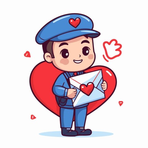 Cute boy with love letter. Valentine's day vector illustration.