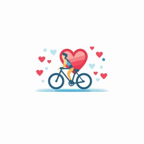 Woman riding a bicycle with heart. Vector illustration in flat s