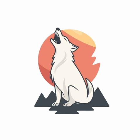 Wolf logo template. Vector illustration of a wolf in the mountai