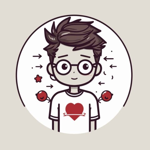 Cute boy with heart and balloon. Vector illustration in cartoon