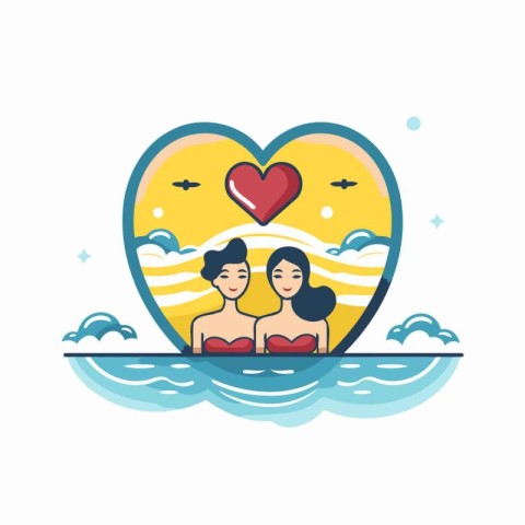 Couple in love in the heart. Vector illustration in flat style