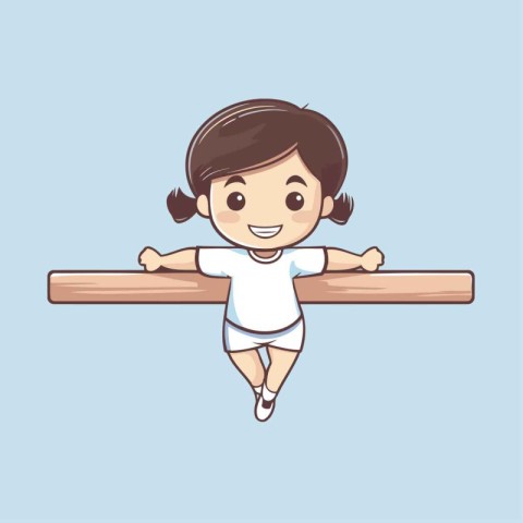 little girl doing gymnastics on the bar cartoon vector illustrat