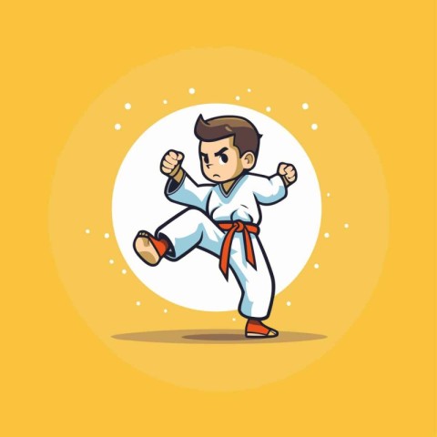 Taekwondo. Vector illustration in cartoon style on a yellow back