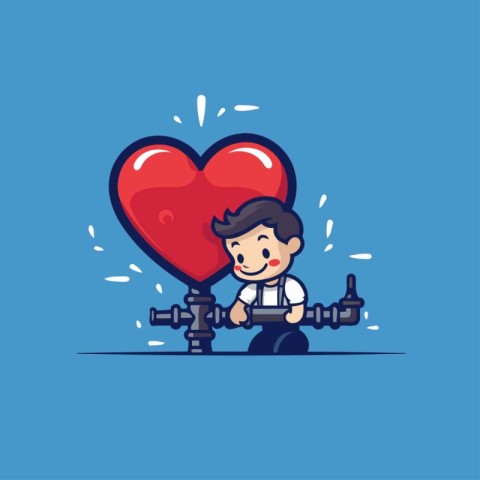 Valentine's day vector illustration. Man with red heart.