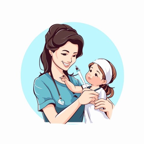 Vector illustration of a nurse with a little girl in a medical u