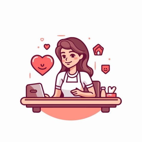 Cute girl working at home. Vector illustration in a flat style