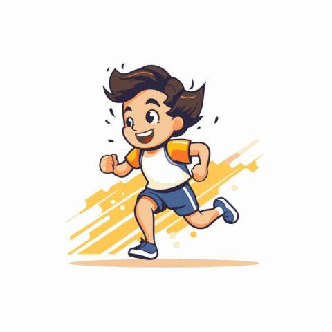 Running boy character. Vector illustration in cartoon style isol