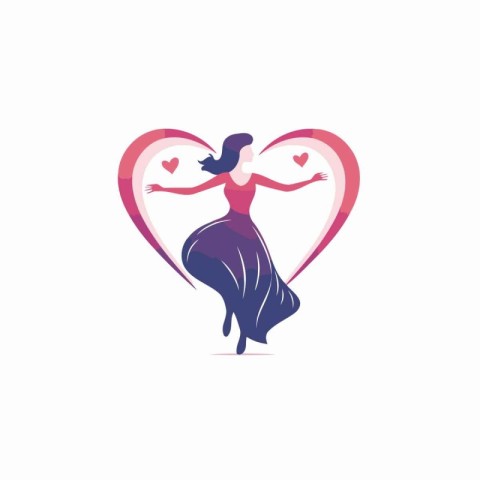 Love dance vector logo design template. Dancing woman and heart