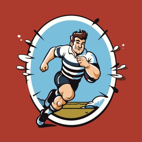 Illustration of a rugby player running with ball viewed from fro