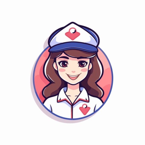 Cute cartoon nurse in cap and uniform. Vector illustration on wh