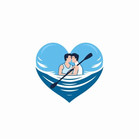 Couple kayaking in a heart shaped water vector logo design templ