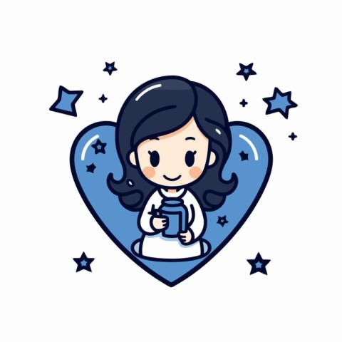 Illustration of a cute girl holding a cup of coffee or tea