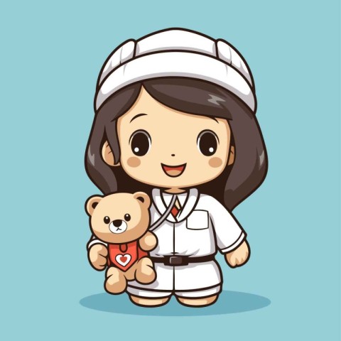 cute nurse with teddy bear cartoon vector illustration eps 10