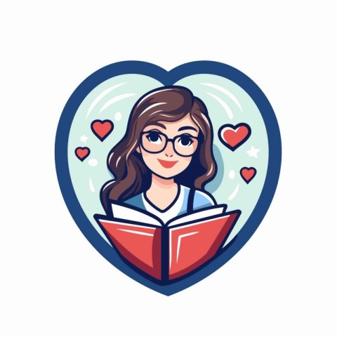 Vector illustration of a female teacher reading a book in a hear