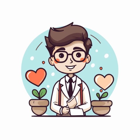 Vector illustration of a doctor in a medical gown and glasses wi