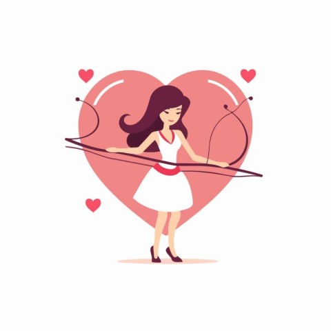 Cute girl with bow and arrow in heart shape. Valentines day vect