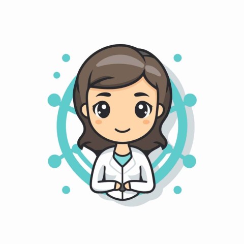 Cute Doctor Girl Face Cartoon Character Vector Icon Illustration