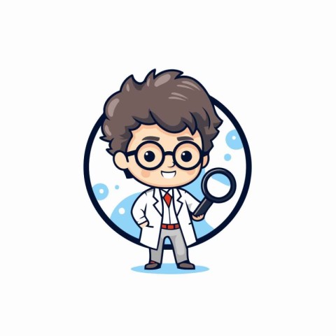 Scientist Boy Cartoon Character with Magnifying Glass Vector Ill