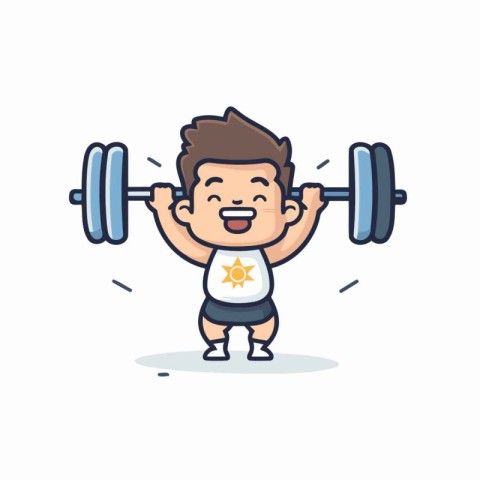 Fitness boy lifting barbell cartoon character vector illustratio