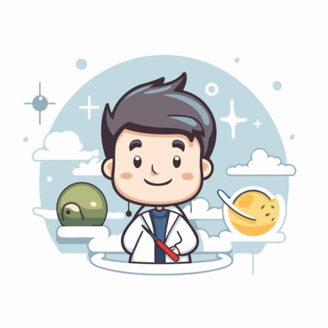 Cute little boy dressed as a doctor. Vector Illustration.