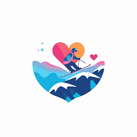 Skiing vector logo design template. Skier in mountains.