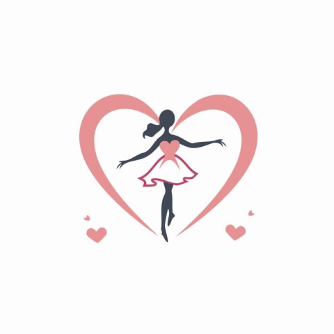 Ballerina in a pink heart. Vector illustration on white backgrou