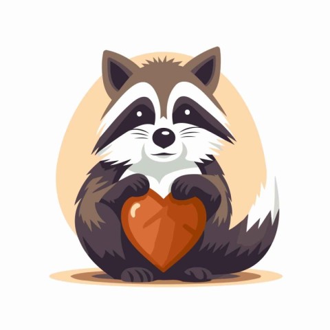 Cute raccoon with a heart. Vector illustration in cartoon style.