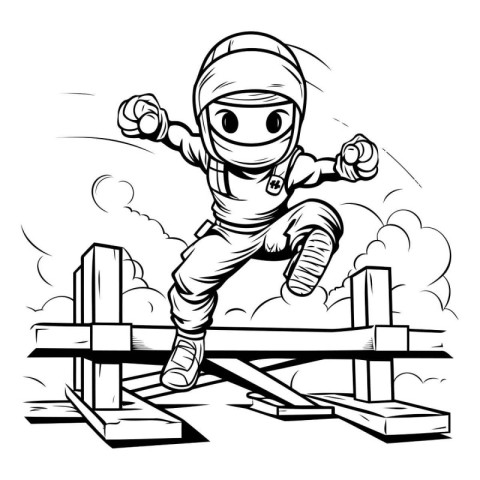 Mascot Illustration of a Kid Boy Jumping Over obstacles