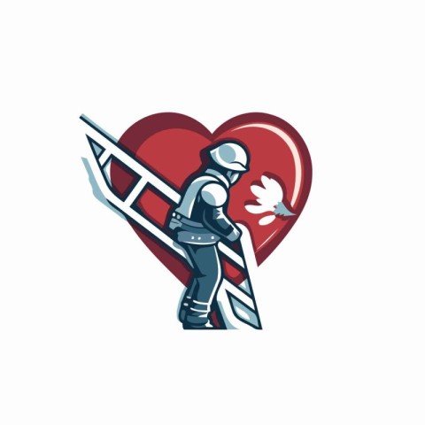 Ski club emblem with skier and heart. Vector illustration.