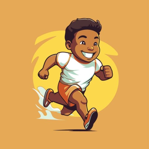 African american boy running vector illustration. Sport and heal