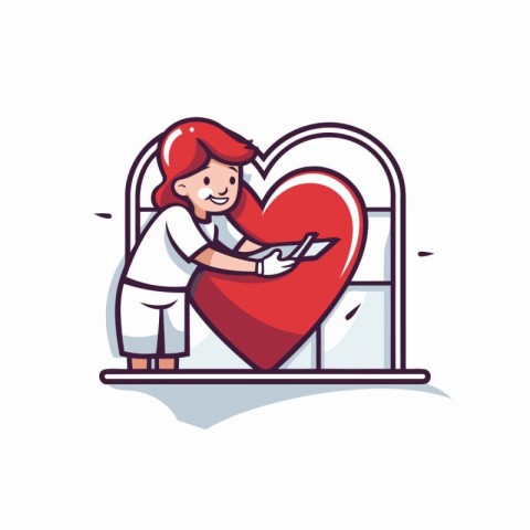 Vector illustration of a girl with mobile phone and big heart. V