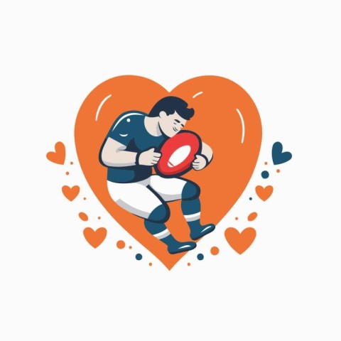 Rugby player with ball. Vector illustration in cartoon style.