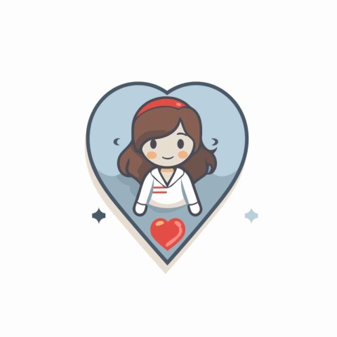 Vector illustration of a cute girl in a heart-shaped sticker.