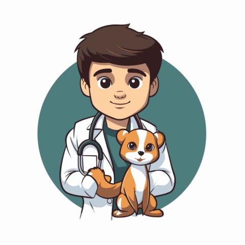 Veterinarian with dog cartoon vector illustration graphic design