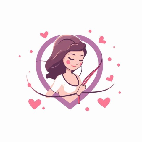 Cupid girl with bow and arrow in heart shape. Vector illustratio