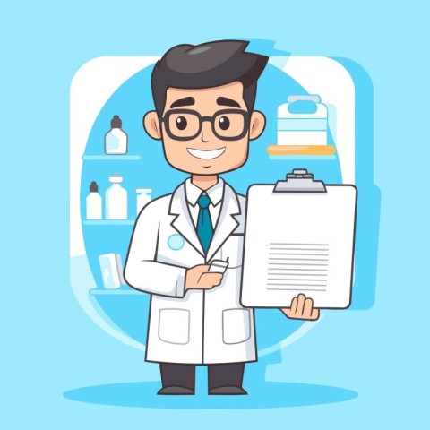 Doctor with clipboard. Vector illustration in a flat style. Cart